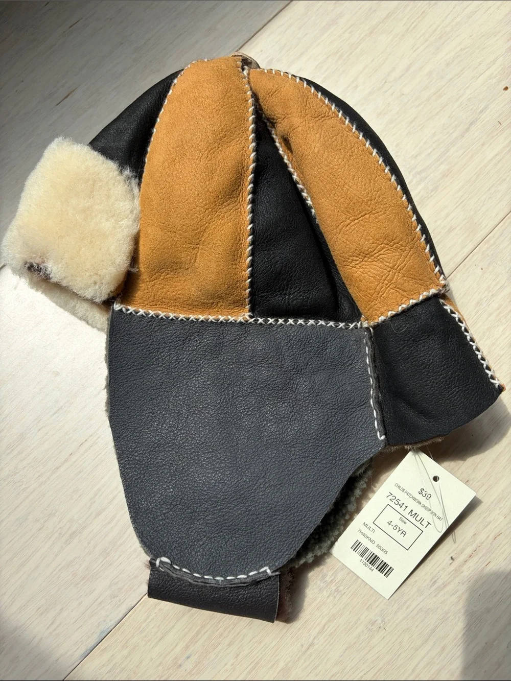 Overland Shearling Patchwork Trapper Hat - Brown & Black